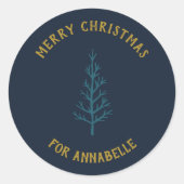 Personalized Name Merry Christmas Tree Ronde Sticker (Voorkant)