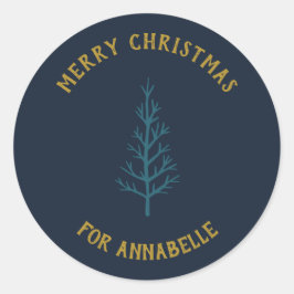 Personalized Name Merry Christmas Tree Ronde Sticker