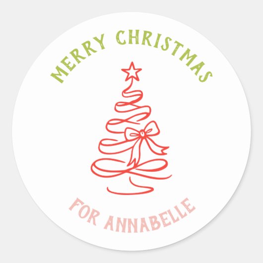 Personalized Name Merry Christmas Tree Ronde Sticker (Voorkant)