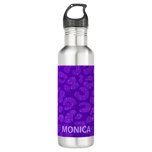 Personalized Name Modern Stylish Purple Glitter  Waterfles (Voorkant)