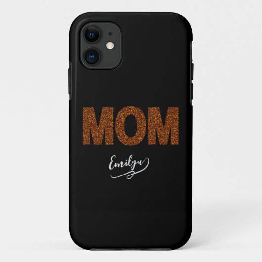 Personalized name mom elegant brown glitter Case-Mate iPhone case (Achterkant)