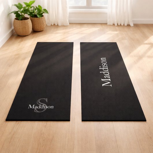 Personalized Name Monogram Black Charcoal Gray Yogamat