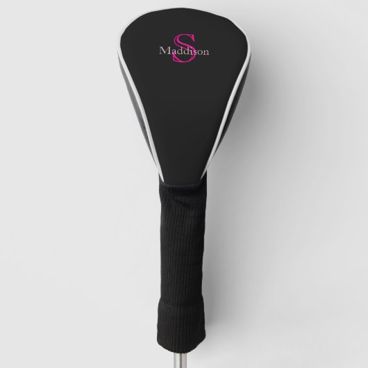 Personalized Name Monogram Black Pink Golfheadcover (Voorkant)
