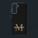 Personalized Name Monogram Black Samsung Galaxy Hoesje<br><div class="desc">Create your own personalized black round phone case with your custom name and monogram.</div>