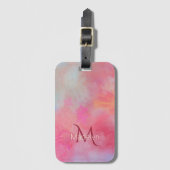 Personalized Name + Monogram Pink Watercolor Ink Bagagelabel (Voorkant (verticaal))