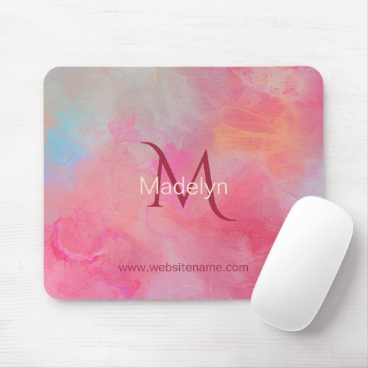 Personalized Name + Monogram Pink Watercolor Ink Muismat (Met muis)
