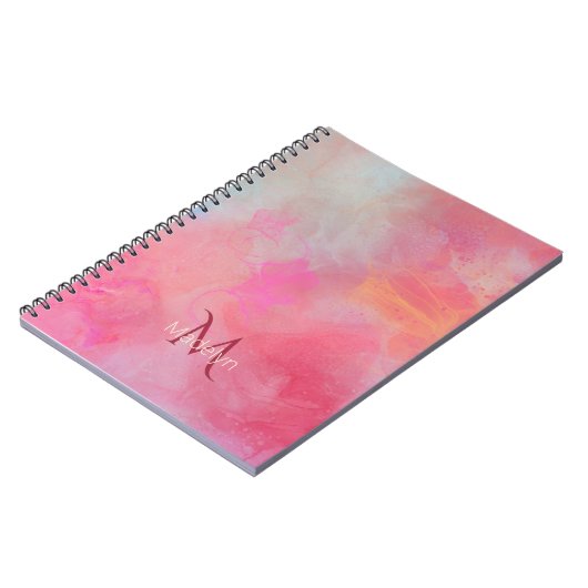 Personalized Name + Monogram Pink Watercolor Ink Notitieboek (Linkerzijde)