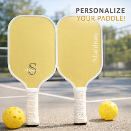 Personalized Name Monogram Soft Yellow Black Yoga Pickleball Paddle