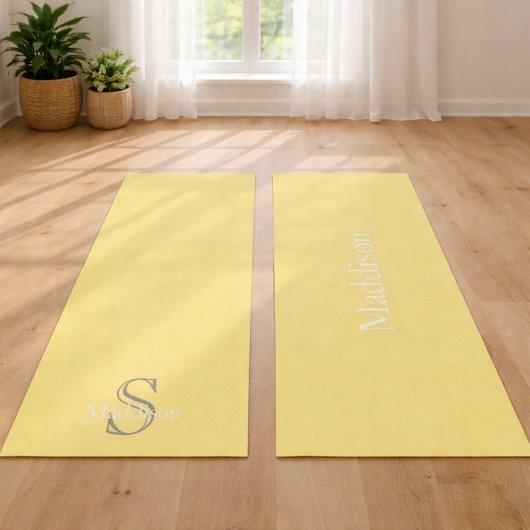 Personalized Name Monogram Soft Yellow Black Yoga Yogamat