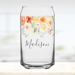 Personalized Name Monogram Watercolor Sunny Floral Blikvorm Glas