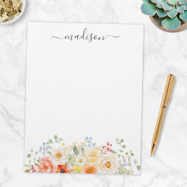 Personalized Name Monogram Watercolor Sunny Floral Briefhoofd