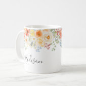 Personalized Name Monogram Watercolor Sunny Floral Koffiemok (Voorkant links)