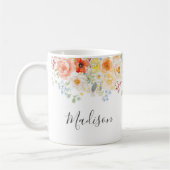Personalized Name Monogram Watercolor Sunny Floral Koffiemok (Links)