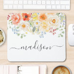 Personalized Name Monogram Watercolor Sunny Floral Muismat<br><div class="desc">Introducing our Personalized Name Monogram Watercolor Sunny Floral Mouse Pad. Featuring watercolor illustration of flower arrangement with bright colors and editable elegant calligraphy text that can be personalized your name. Suitable as a gift for flower lovers women and girls.</div>