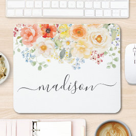 Personalized Name Monogram Watercolor Sunny Floral Muismat