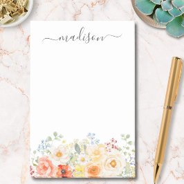 Personalized Name Monogram Watercolor Sunny Floral Post-it® Notes