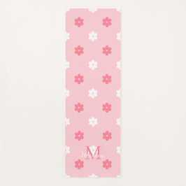 Personalized name monogram white pink floral  yogamat