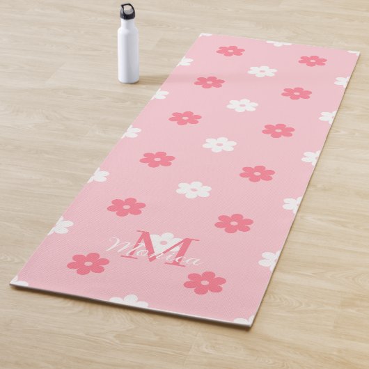 Personalized name monogram white pink floral  yogamat (In situ)