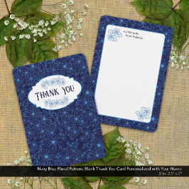 Personalized Name Navy Blue Floral Pattern, Blank Bedankkaart