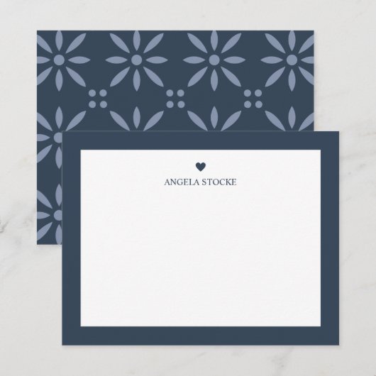 Personalized Name Navy Blue Heart Note Card Notitiekaartje (Voorkant / Achterkant)