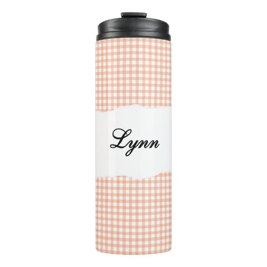 Personalized Name Orange Gingham Pattern Thermosbeker (Voorkant)