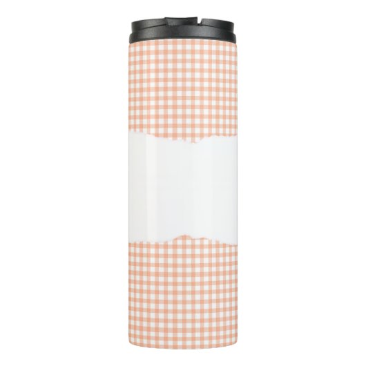 Personalized Name Orange Gingham Pattern Thermosbeker (Achterkant)