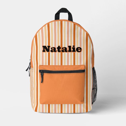Personalized Name ORANGE LINE STRIPES Bedrukte Rugzak (Voorkant)