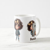 Personalized Name & P Sleepy Morning Plaid Charact Koffiemok (Voorkant rechts)