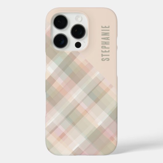 Personalized Name Pastel Plaid Peach Green Pretty  Case-Mate iPhone Case (Achterkant)