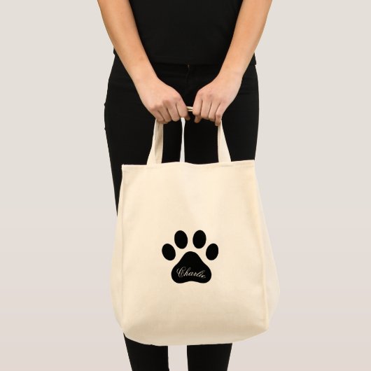Personalized Name Paw Print Reusable Grocery Tote Bag (Voorkant (product))
