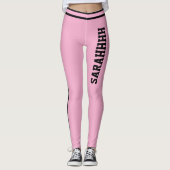 Personalized Name Pink And Black Stripes Fun Gift Leggings (Voorkant)