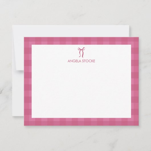 Personalized Name Pink Bow Note Card Notitiekaartje (Voorkant)
