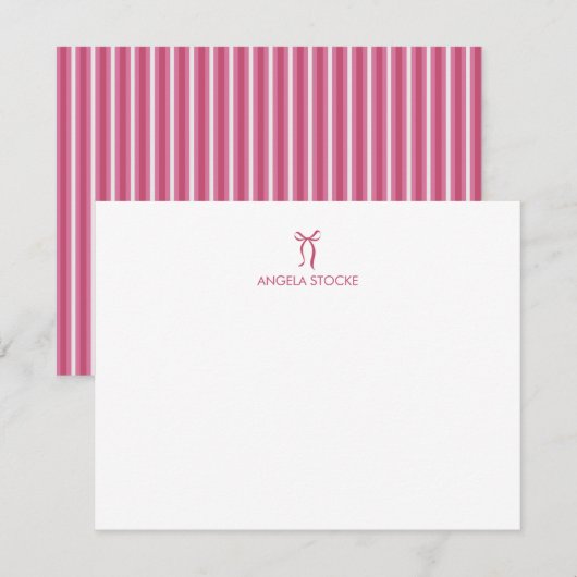 Personalized Name Pink Bow Notitiekaartje (Voorkant / Achterkant)