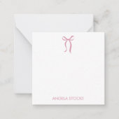 Personalized Name Pink Bow Notitiekaartje (Voorkant)