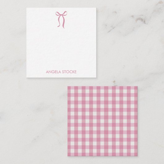 Personalized Name Pink Bow Notitiekaartje (Voorkant / Achterkant)
