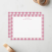 Personalized Name Pink Gingham Notitiekaartje (Voorkant / Achterkant in situ)