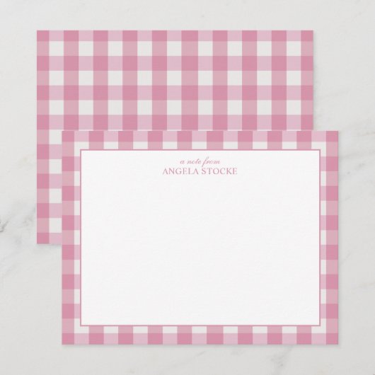 Personalized Name Pink Gingham Notitiekaartje (Voorkant / Achterkant)