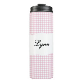 Personalized Name Pink Gingham Pattern Thermosbeker