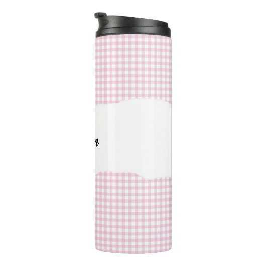Personalized Name Pink Gingham Pattern Thermosbeker (Geroteerd rechts)