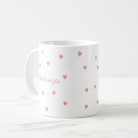 Personalized Name Pink Hearts Loved One Keepsake Koffiemok (Voorkant links)