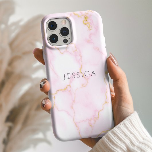 Personalized Name Pink Marble Phone Case-Mate iPhone Case