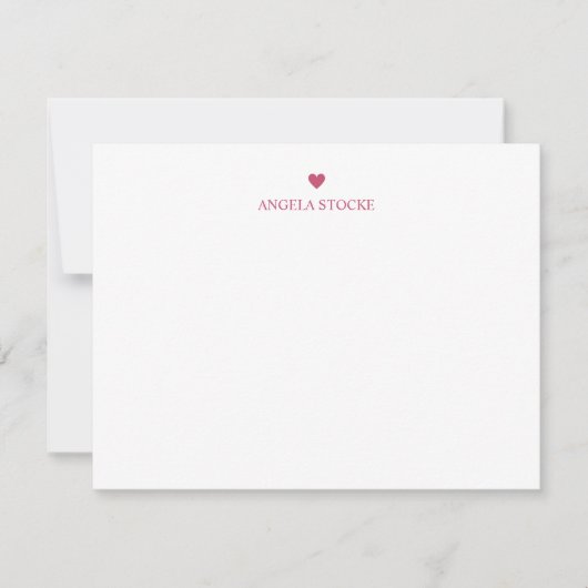 Personalized Name Pink Stripe Heart Note Card Notitiekaartje (Voorkant)