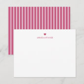 Personalized Name Pink Stripe Heart Note Card Notitiekaartje (Voorkant / Achterkant)