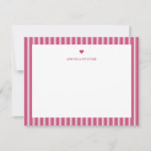 Personalized Name Pink Stripe Heart Notitiekaartje (Voorkant)