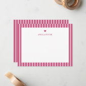Personalized Name Pink Stripe Heart Notitiekaartje (Voorkant / Achterkant in situ)