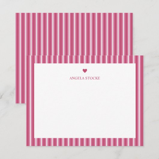 Personalized Name Pink Stripe Heart Notitiekaartje (Voorkant / Achterkant)