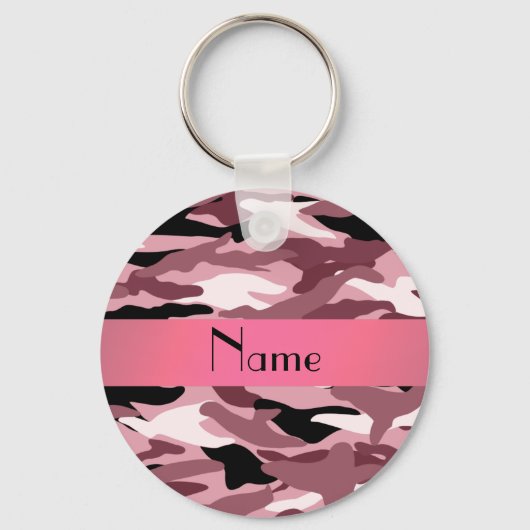 Personalized name pretty pink camouflage sleutelhanger (Voorkant)