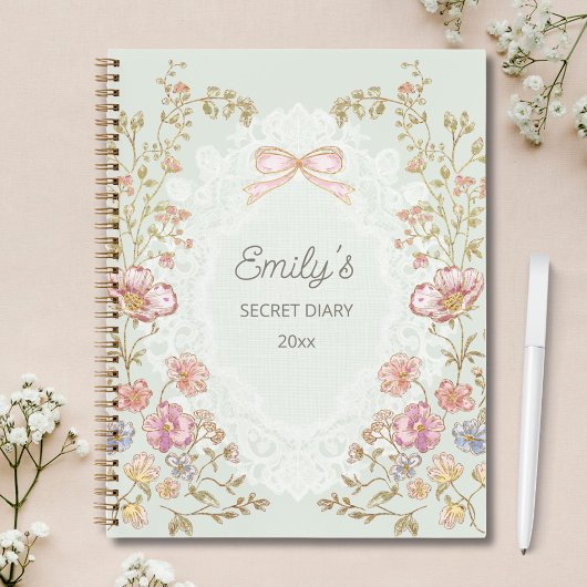 Personalized Name Pretty Vintage Floral Diary Notitieboek