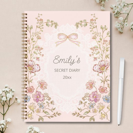 Personalized Name Pretty Vintage Floral Diary Notitieboek