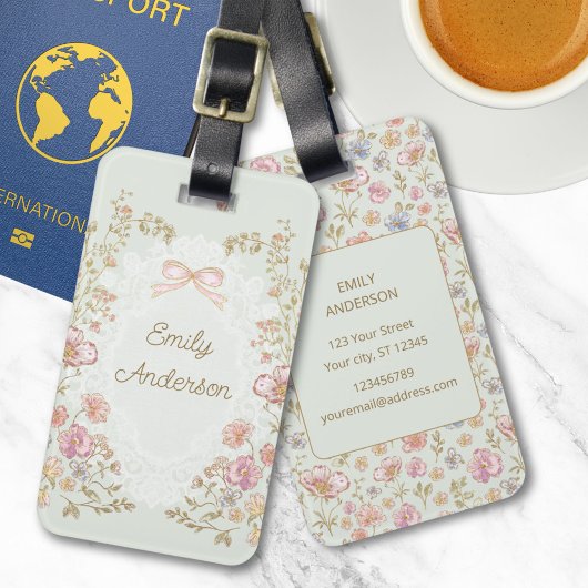 Personalized Name Pretty Vintage Flowers Floral Bagagelabel
